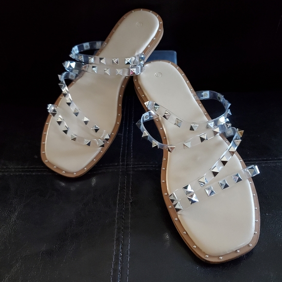 NWOT Studded Rivet Jelly Strap Slipper Sandals - Picture 5 of 7